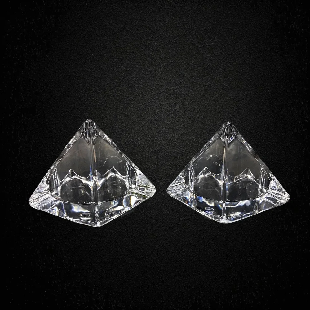 Nybro Glass Ice Pyramid Candle Holders‎ Set of 2 Sweden 1970s 1980s